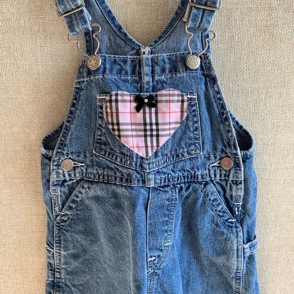 Vintage OshKosh Vestbak Overalls with Pink Plaid Hearts Made in USA - Picture 4 of 9